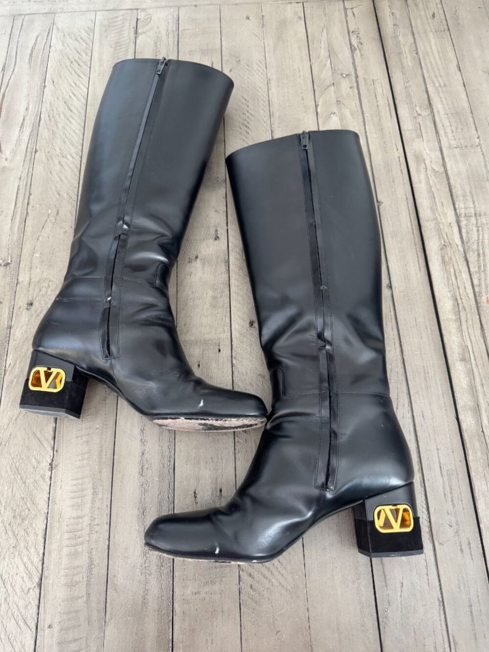 Valentino Garavani Heritage Calfskin Leather Knee High Boots 60mm Black 38.5 - Picture 10 of 12